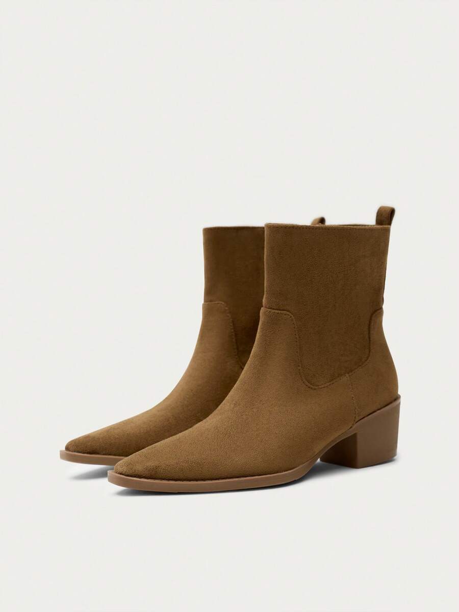Nöista Women's New Small Square-Toe Western Boots Retro Thick-Heeled Ankle Boots Medium Heel 5cm Pointed Cowboy Boots Fall Boots - Brown - View 1