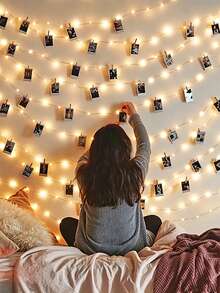 Teckwe 1set 1/2/3/4/5/10M Home Decor Photo Clips Light String,Indoor Bedroom Wall Decoration Fairy Light String With Plastic Clips, Wedding Birthday Party Decor Light String, Christmas Tree Decoration Lights,Girls' Room Wall Decorative Light String - Yellow light - View 3