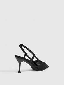 CUCCOO SZL Black Folded Back Tripple High Heels Women's Pointed Elastic Gentle Commuter Dating Light Dress Shoes - Black - View 3