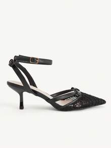 CUCCOO CHICEST Eleganta högklackade skor för dam med rosett, blomma, mesh, andningsbara, moderiktiga, mångsidiga, spetsiga och tunn klack, vår - Svart - Visa 3
