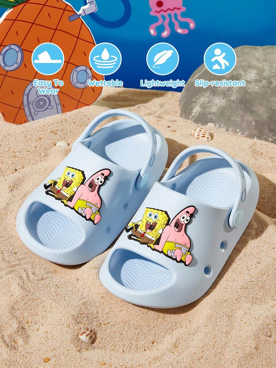 SpongeBob SquarePants | SHEIN 可愛卡通兒童拖鞋,適合幼兒與兒童,EVA材質,適用於居家浴室、游泳池、海灘等 - 淺藍色 - 查看 1