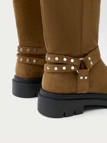 Nöista Mid-Calf Microfiber Boot With Biker-Inspired Harness Detail, Chunky Lug Sole And Pull Tab For An Effortless Look. - Brown - View 8