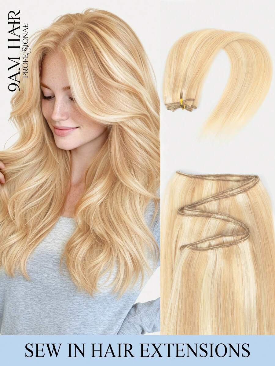 Natural Human Hair Weft-Double Weft Suitable For Sewing In Extensions,Caramel Brown To 613 Blonde Color,12-14" Volume & Length Boosting Hair Extensions Human Straight Hair With Soft & Smooth Texture Hair Wefts For Women & Men,For Graduation Season - S27-613 - View 1