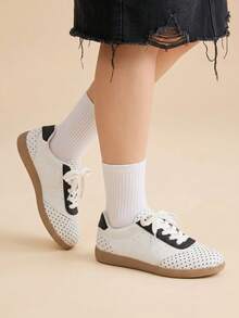 CUCCOO EASI Old Silver Women's Training Shoes, Glossy Contrasting Design, Flat Heel Soft Sole, Commuter Driving Casual Shoes - White + - View 4