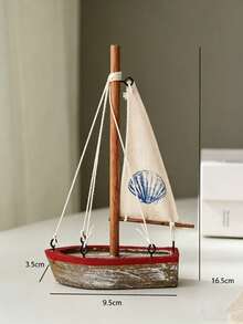 Cirelle 1pc Vintage Wooden Sailboat Decor, Rustic Nautical Boat Tabletop Ornament With Canvas Sail & Shell Pattern, Coastal Beach Theme Dining Table Decoration - multicolor - View 14