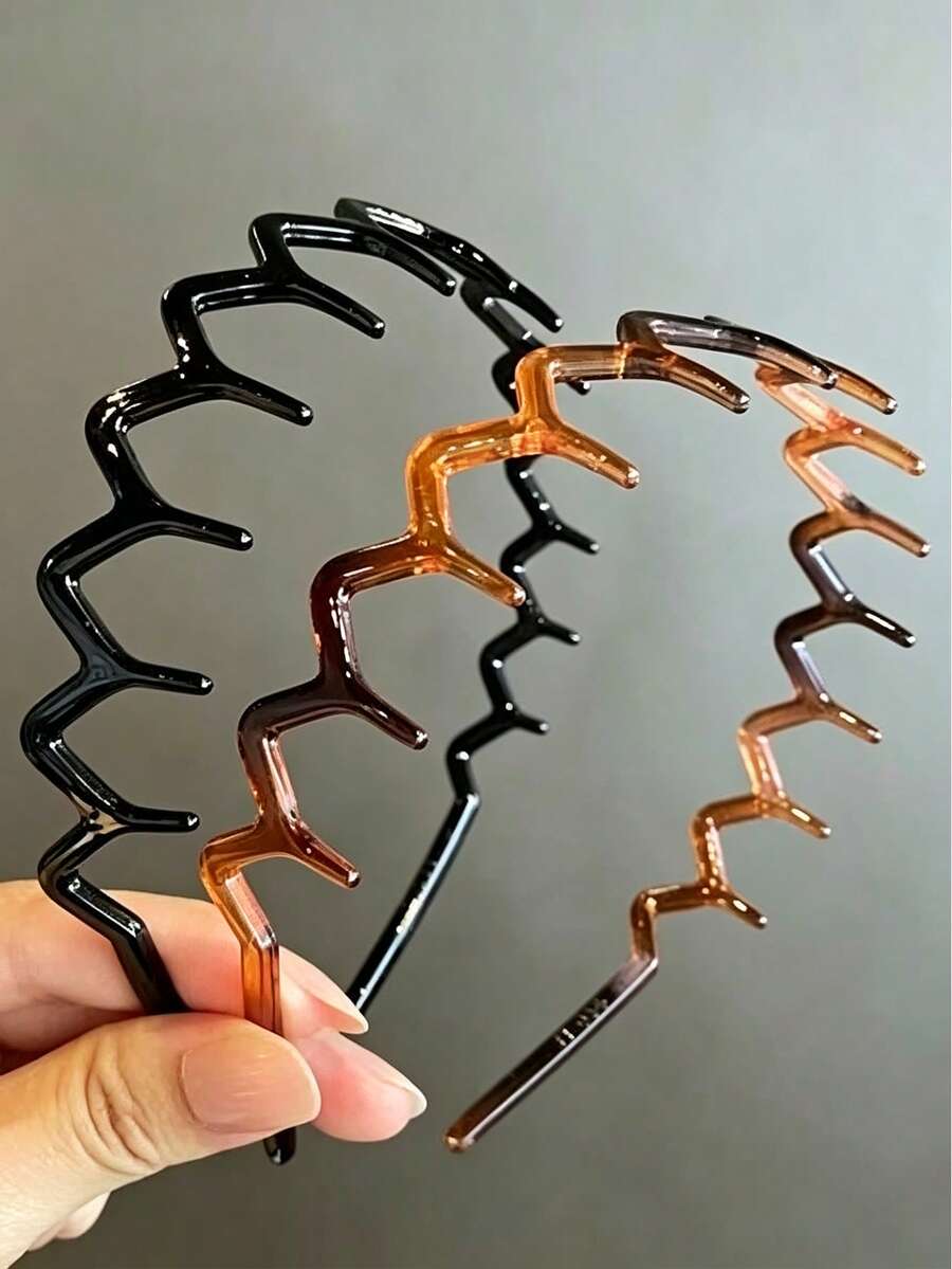 BestieMix 1-Piece Set Of Wave Melad Jelly Bright Black Amber Hair Hoops, Versatile For Breaking Hair And Organizing Commuting Daily Hair Bands - Multicolor - View 1