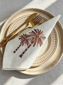 Cirelle 1/2/4 Pcs Embroidered Palm Tree Cloth Napkins, Polyester-Linen Dinner Napkins, Washable Reusable Table Napkins For Dining, Party & Wedding - Multicolor - View 16