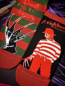 A Nightmare on Elm Street X SHEIN 2雙卡通圖案女款襪子 - 雜色 - 查看 3