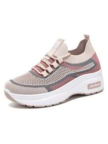 2025 Spring Women'S Thick Sole Casual Sneakers, Breathable Comfortable Platform Shoes For Mothers - Beige - View 8