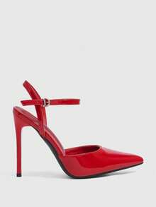 CUCCOO SZL 尖頭細高跟女鞋 大紅色腳踝綁帶 優雅時尚性感 slingback 後跟鞋 - 鏡面大紅. - 查看 4