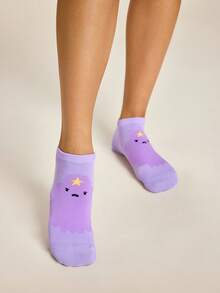 ADVENTURE TIME X SHEIN 4 قطع/مجموعة جوارب قصيرة بنمط كرتوني لطيف للنساء، جوارب كاحل، معززة عند الأصابع والكعب، مناسبة لجميع الفصول، للجنسين، للرجال والنساء، جوارب برسومات - خلط الألوان - مشاهدة 5