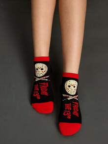 WB Horror X SHEIN 2 Pairs Of Cartoon Pattern Women's Socks - color mixing - View 4