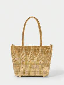 SHECARRY Ladies' Fashion Gold Gradient Sparkling Diamond Dinner Bag, Exquisite Minimalist Bucket Bag, For Parties, Banquets, Festivals, Weddings, Dresses - Gold - View 3