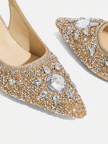 CUCCOO TILAWA Women's Crystal And Glass Rhinestone Pointed High-Heeled Shoes, Suitable For Going Out, Banquets, Parties And Other Activities - Champagne - View 5