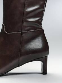 SHEIN SHUZIA Women's Glamorous Sexy Pointy Toe Kitten Heel Knee-High Boots - Coffee Brown - View 7