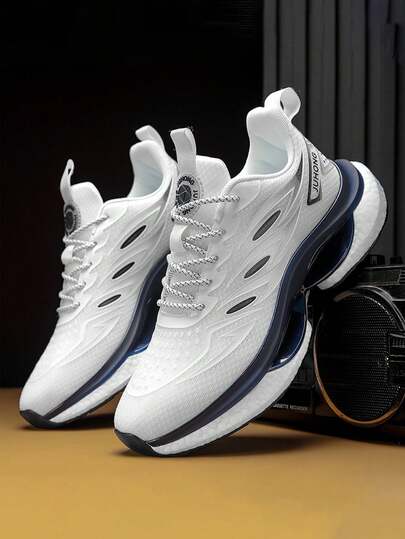 duokixx 36-45 Large Size Men's Shoes Spring And Autumn Mesh Sports Shoes Lightweight Shock Absorption Running Shoes Men's White Lace-Up Shoes Popcorn