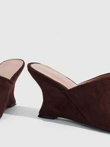 CUCCOO SZL Niche Design Slope Heel Slippers, Leaking Toe Peep Toe High Heel Cool Care, Thin, Versatile Slouchy Outer Wear, Women's Sandals - Coffee Brown - View 5