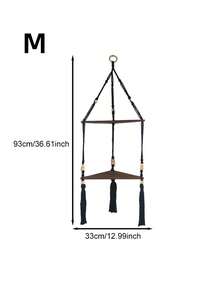 Bohemian Hand‑Woven Cotton Rope Triangle Wall Shelf, Wooden Craft Home Decor, Wall Hanging Storage Rack For Flower Pots - Black - View 4