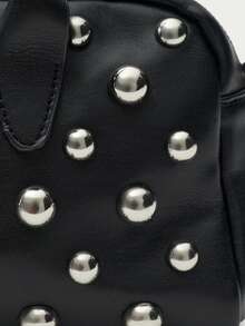 Nöista Black Faux Leather Bowling Bag With Silver-Tone Stud Detailing, Double Top Handles And A Detachable Studded Shoulder Strap. - Black - View 9