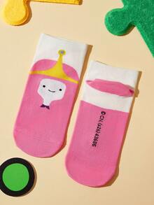 ADVENTURE TIME X SHEIN 4 قطع/مجموعة جوارب قصيرة بنمط كرتوني لطيف للنساء، جوارب كاحل، معززة عند الأصابع والكعب، مناسبة لجميع الفصول، للجنسين، للرجال والنساء، جوارب برسومات - خلط الألوان - مشاهدة 10