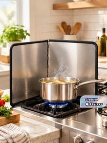 1PC Double Layer Stainless Steel Splash Guard - Heatproof, Non-Stick Kitchen Stove Protector, Foldable Panels For Home, RV, Camping - Multicolor - View 1