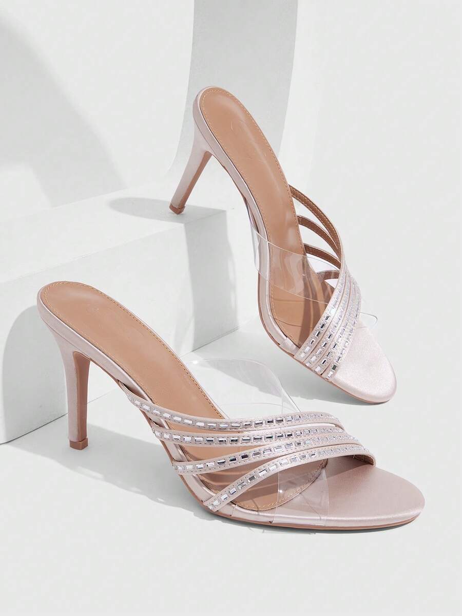 CUCCOO SZL Women's High-Heeled Sandals. Light Luxury Rhinestone Straps, Banquet Style Open-Toed Women's Shoes - Baby Pink - View 1