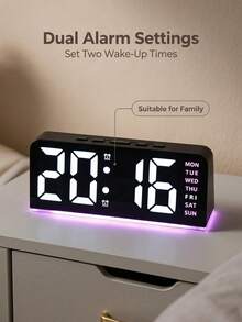 1pc Digital Alarm Clock, LED Digital Clock With Ambient Light, 4 Levels Brightness Adjustable, With Day/Date/Temperature, 12/24H, Dual Alarm & Snooze Function, Bedside Desk Table Clock, For Office Bedroom Home Decor(Batteries Not Included) - 1PC - View 3