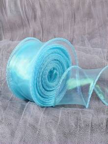 Gradient Iridescent Sheer Organza Ribbon Rolls, 4cm Width, About 9 Meters Per Roll, Shiny Transparent Chiffon Wavy Edge Ribbons For Gift Packaging, Floral Bouquet, Bow Making, Wedding DIY Decor - multicolor - View 7