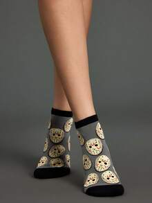WB Horror X SHEIN 2 Pairs Of Cartoon Pattern Women's Socks - color mixing - View 5