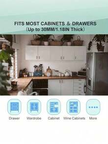 One Set Adhesive Magnetic Cabinet Locks, Easy Installation In Seconds, No Screws Or Drilling Required, Invisible Locks For Cabinets & Drawers - White - View 5
