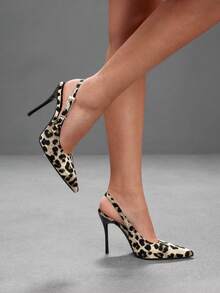 CUCCOO SZL Embossed Pointed Back Thin Heel Sandals, Retro Commuter Adjustable Buckle High Heel Shoes Fall Shoes - Tide leopard print apricot - View 5