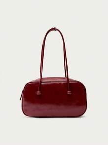 Nöista Burgundy Leather-Effect Shoulder Bag With Double Handles, Glossy Finish And Double Zip Compartments. - Burgundy - View 4
