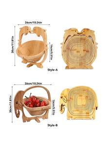 Cirelle 1pc Collapsible Wooden Fruit Basket, Animal Shaped Bamboo Folding Fruit Storage Bowl Countertop Tray - primary color - View 3