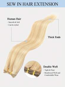 Natural Human Hair Weft-Double Weft Suitable For Sewing In Extensions,Caramel Brown To 613 Blonde Color,12-14" Volume & Length Boosting Hair Extensions Human Straight Hair With Soft & Smooth Texture Hair Wefts For Women & Men,For Graduation Season - S27-613 - View 6