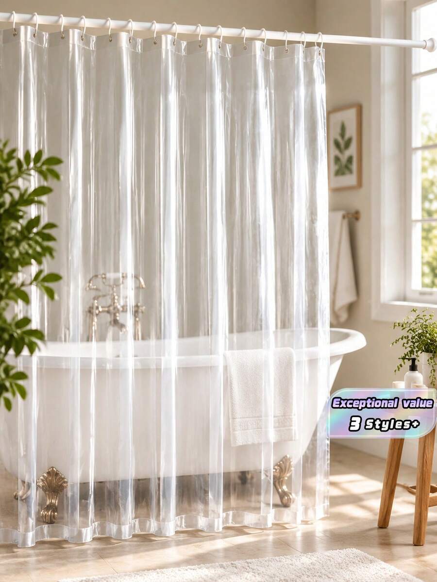 1 buah Lapisan Tirai Mandi PEVA Tebal, Transparan. Cocok untuk Pembatas Kamar Mandi dan Tirai Mandi. Tahan Air dan Cocok untuk Digunakan di Kamar Mandi dan Penutup Balkon. - Clear - View 1