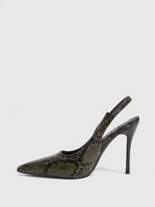 CUCCOO SZL Embossed Pointed Back Thin Heel Sandals, Retro Commuter Adjustable Buckle High Heel Shoes Fall Shoes - 25-34 Army Green - View 8