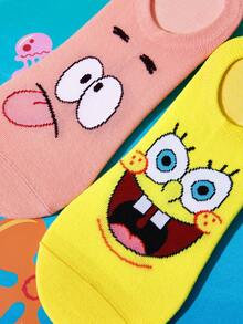SpongeBob SquarePants | SHEIN 6雙軟薄透氣男女通用隱形襪 吸濕排汗低筒隱形襪 - 雜色 - 查看 5