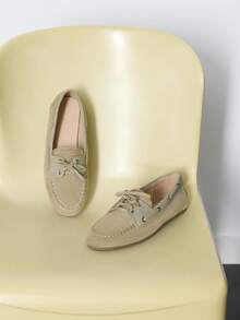 Nöista Lace-Up Retro Loafers Women's Shoes, Slip-On Splicing Solid Color Comfortable Soft-Soled Loafers, Suitable For Leisure, Vacation And Commuting - Khaki - View 6