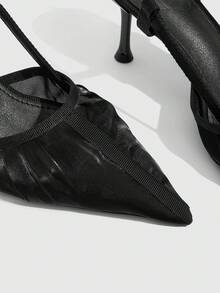 CUCCOO SZL Black Folded Back Tripple High Heels Women's Pointed Elastic Gentle Commuter Dating Light Dress Shoes - Black - View 5