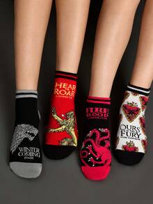 Game of Thrones X SHEIN 4 Pasang Kaos Kaki Wanita Motif Naga - Warna campuran - View 1