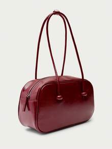 Nöista Burgundy Leather-Effect Shoulder Bag With Double Handles, Glossy Finish And Double Zip Compartments. - Burgundy - View 5
