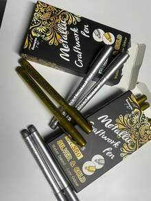 2pcs Gold & Silver Metal Paint Pens For Diy Drawing On Black Card/Doodling/Craft/Scrapbooking/Sign-Making, Pens, Markers, Acrylic Markers, Acrylic Pens Back To School,Pens - Multicolor - View 3