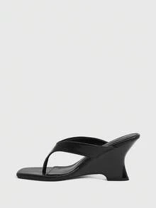CUCCOO SZL Ladies Square Toe Elegant Fashion Vacation Wedge Sandals - Black - View 4