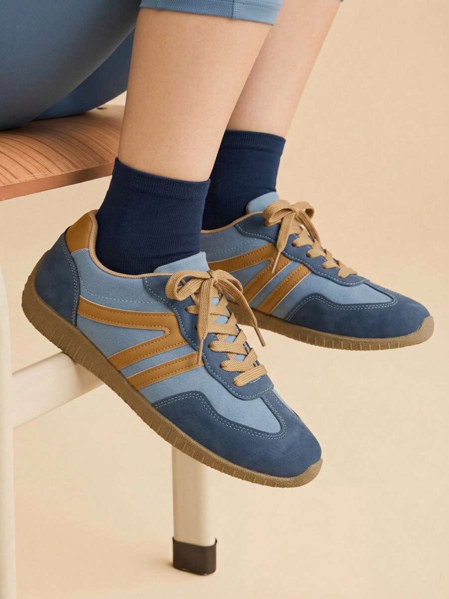 CUCCOO EASI Breathable Mesh Upper, Rounded Anti-Collision Toe, Beige Trim Heel, Blue & White Striped Retro Sneakers - Blue - View 1