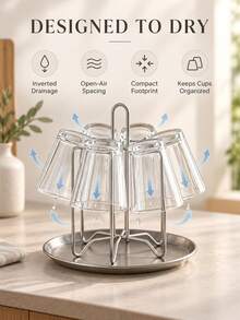 Haus Hana 1pc Stainless Steel Cup Drain Rack, Inverted Cup Rack, Glass Water Cup, Tea Cup Storage Rack, Household Storage Rack - multicolor - View 6