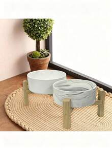 Elevated Cat Bowl, Ceramic Dog Bowl, Suitable For Small And Medium‑Sized Dogs, Food And Water Bowl With Stand, Weighted Pet Feeding Bowl, Ceramic Dog Bowl, Marble. - Multicolor - View 3