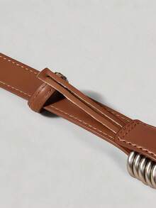 Ontre Women Fashionable Brown Metal Buckle Belts - Coffee - View 3