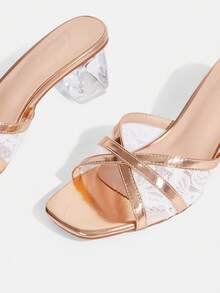 CUCCOO TILAWA Stylish Transparent Special-Shaped Thick-Heeled Women's Slip-On Sandals - Champagne - View 6