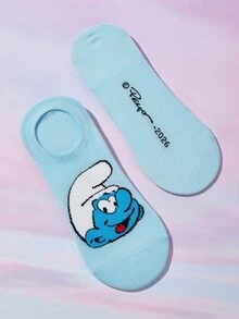 SHEIN X The Smurfs 6雙卡通圖案透氣柔軟船襪，加強腳趾與腳跟，適合四季穿著，女款/女孩，印花襪 - 雜色 - 查看 13