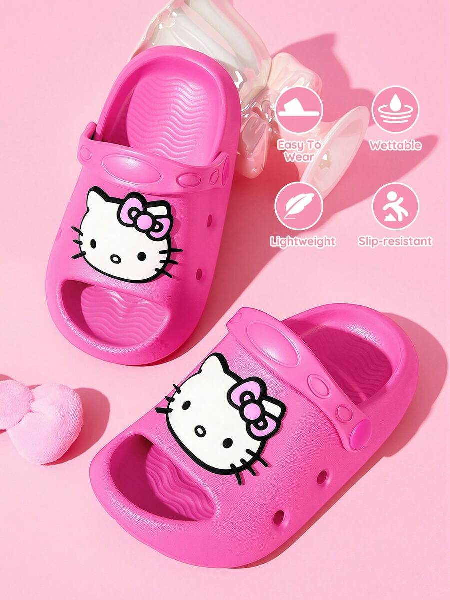HELLO KITTY AND FRIENDS | SHEIN 可愛卡通兒童拖鞋,適合幼兒與兒童,EVA材質,適用於居家浴室、游泳池、海灘等 - 玫紅色 - 查看 1